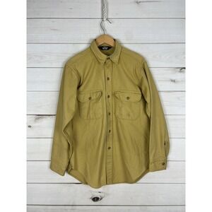Woolrich Shirt Mens Khaki Button Front Long Sleeve Made in USA Workwear